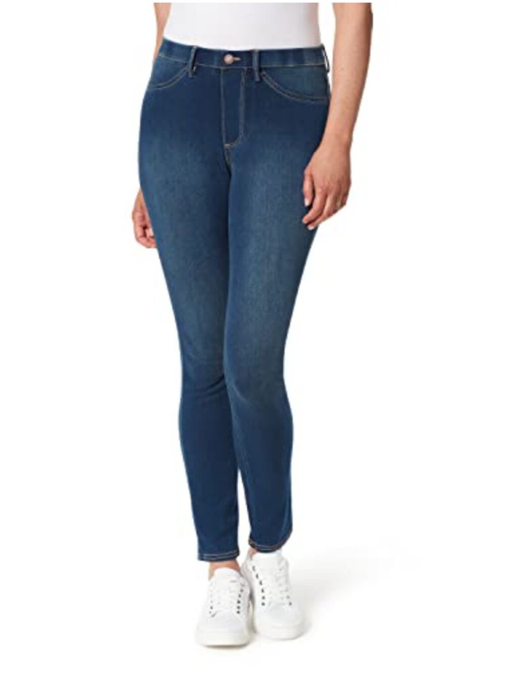 Faux 5 Pocket Knit Denim Legging Mid Rise Skinny Pull On Comfort
